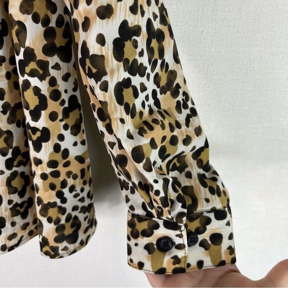 Elementz Button Down Shirt Women’s Brown Black Animal Cheetah Roll Tab Sleeve 2X - Picture 6 of 12